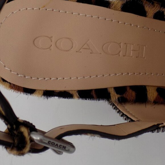Coach Rylie Heeled Sandals Size 6.5 Cheetah Animal Print Calf Fur Buckle Strap - Picture 9 of 10